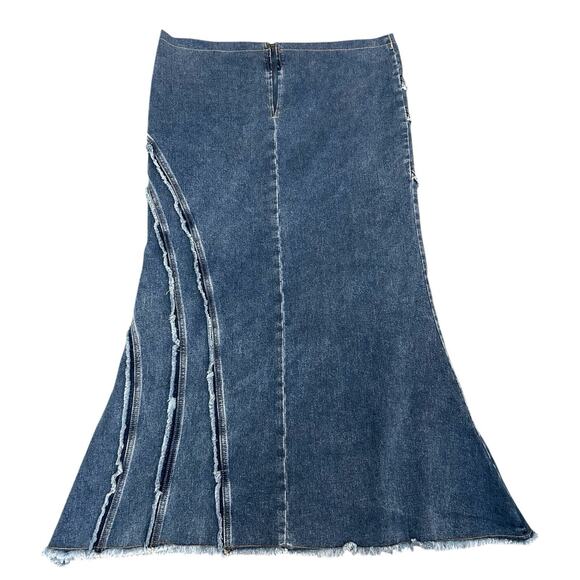 DOLLS KILL X GENERATION KISS JADE MAXI MERMAID DENIM DISTRESSED Y2K SKIRT SZ XL - Picture 2 of 10